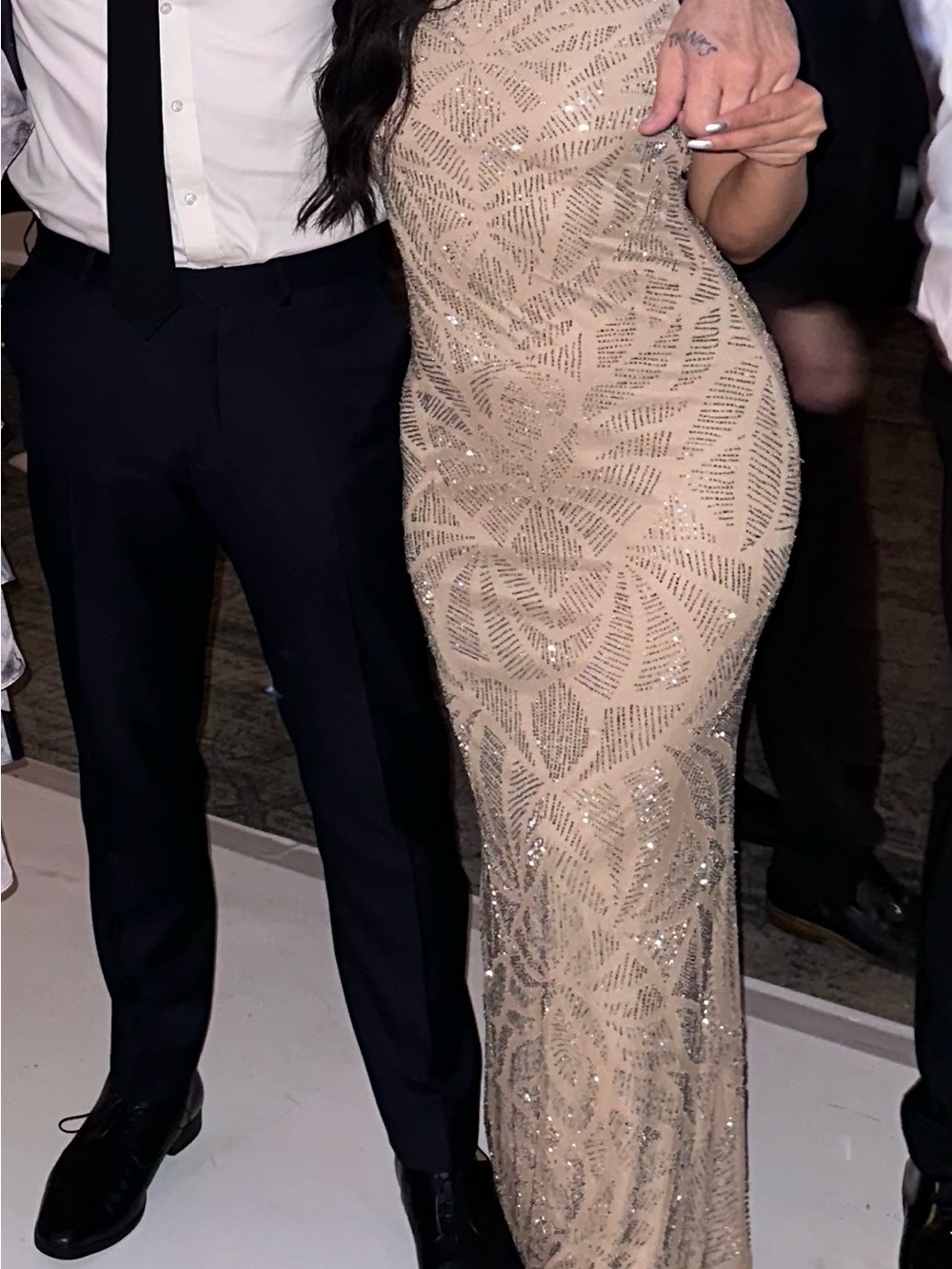 Parker Beaded Sequin Nude Blush Floorlength Evening Black Tie Prom Dress